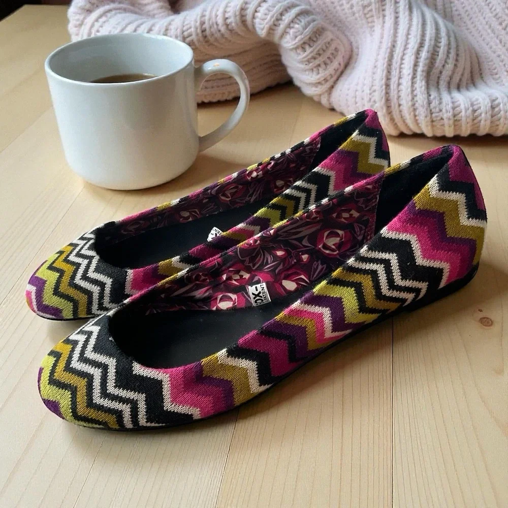 Missoni‎ For Target Pink Black Chevron Zig Zag Striped Ballet Flats Sz 9 NEW!